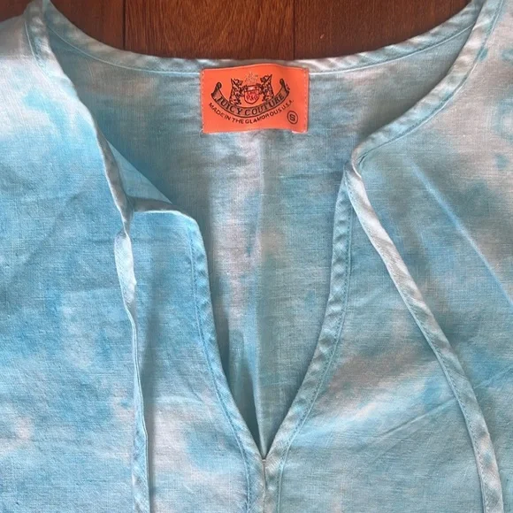 Juicy Couture Blue Linen Tie Dye Bell
Sleeve Blouse sz S Excellent Conditon - Picture 3 of 7